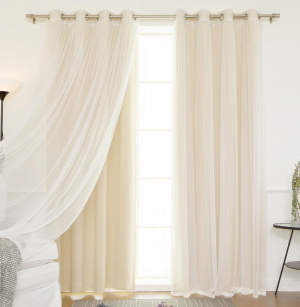 Mixed Sheer & Lace Blackout Curtain Set